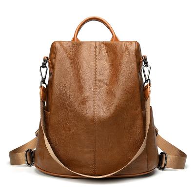 China Wholesale Fashionable Anti Theft Brown PU Leather Backpack Women Waterproof Messenger Handbag for sale