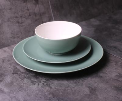 China фарфоровый обеденный набор/new bone china Mint green coloured glaze dinner set 12 pcs with gif box/dinner plate/bowl/mug for sale