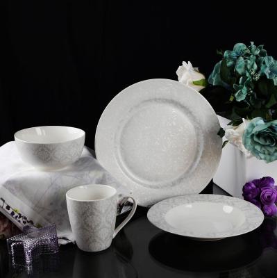 China new bone china  embossed decal dinner set 16 pcs with gif box/dinner plate/bowl/mug for sale