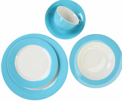 China фарфоровый обеденный набор/new bone china blue coloured glaze dinner set 20 pcs with gif box/dinner plate/bowl/mug for sale