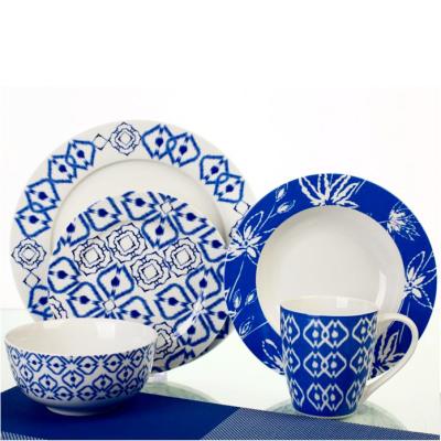 China new bone china  elegant blue design dinner set 24 pcs with gif box for sale