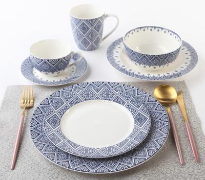 China new bone china  elegant blue design dinner set /dinner plate/mug/bowl with colour box for sale