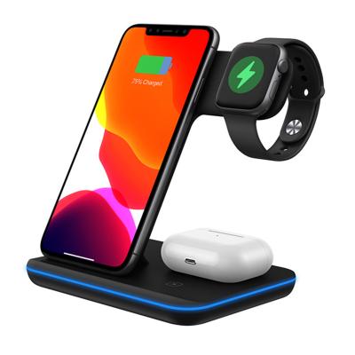 China Convenient 3 in 1 Universal QI Wireless Charger 3 in 1 15W Wireless Charging Station for Apple Phone Watch Headphones for sale