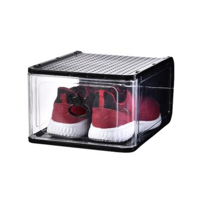 China Custom Viable Logo Stackable Folding Display Shoe Organizer Clear Plastic Storage Shoe Box for sale