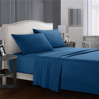 China Queen King Size Cotton Solid Anti-Static Bed Sheet Set Blue Bed Sheet Set Hotel Home School 4PCS for sale