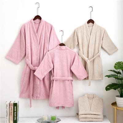 China Breathable Fashionable High End Soft Luxury 100% Cotton SPA Design Kimono Bathrobe Water Absorption Short Sleeve Bathrobe For Kid Family for sale