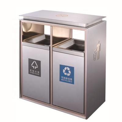 China China Sustainable Custom Commercial Hotel OEM Outdoor Waste Bin Double Standing Stainless Steel Recycling 2 Pieces Trash Can for sale