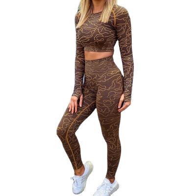 China Activewear Gym Wear Breathable Tight Women Long Sleeve Yoga Sets 2PCS Fitness Workout Clothes Sport Suit for sale