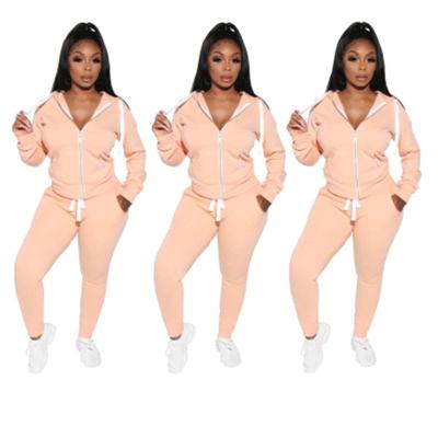 China 2021Candy Color Anti-Wrinkle 2021Candy Hooded Casual Sweater Sweater Suit Autumn Drawstring Women Sport Outfit Two Piece Zipper Suit for sale