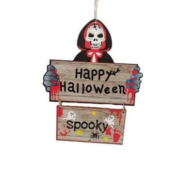 China Other Halloween 2022 Props Wooden Outdoor Hanging Scary Halloween Skeleton Ghost Decoration Halloween Pendant Decoration for sale