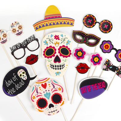 China Glass Paper Props Halloween Sugar Skull Party Card Stock Fashion Day Of The Dead Photo Booth Props Kit Halloween Craft for sale