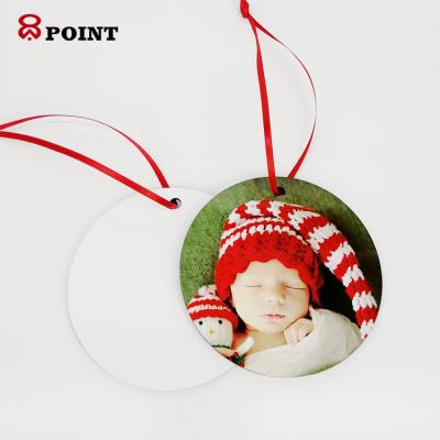 China Sublimation Wooden White MDF Christmas MDF Christmas Ornament Double Side Hanging Round Ornament for sale