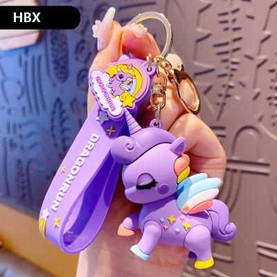 China Hot Sale 8 Colors Fashion PVC Girls Kawaii Car Keychain Key Chain Supplier 3D Cartoon Fantasy Cute Horse Pony Unicorn Key Chain for sale