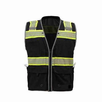 China High Visibility Support Branding Increase Visibility Black Reflective Surveyor Vest Low Cost Safety Vest For Work Wear Engineer Architect for sale