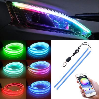 China LED+PVC APP Control 12V Car Headlight RGB LED Strip Lights 30cm/45cm/60cm 2pcs Amazon Bestsell Waterproof for sale