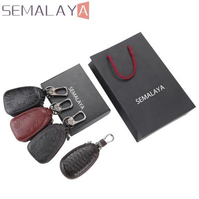 China 2020 high quality fashion design man key case car key holders leather case with logo case above metal zipper with hook ring for sale