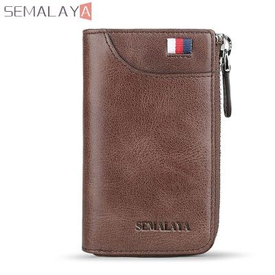 China Classic Genuine Leather Car Key Holder Wallets Keychain Covers Zipper Key Case Bags for Men Women for sale