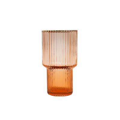 China Sustainable Creative Champagne Color Vertical Striped Glass Household Tall And Short Water Cup Tea Cup Wine Cup for sale