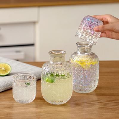 China Sustainable Embossed Large Capacity Glass Cold Water Jug Glass Juice Jug Kettle Drinkware Glassware Cold Water Jug Set for sale