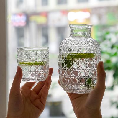 China Sustainable European Retro Embossed Gemstone Lattice Large-Capacity Glass Household Juice Cup Set for sale