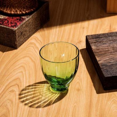 China Sustainable Wholesale Vertical Stripes Heat Resistant Small Glass Cup Handmade Green Clear Kung Fu Tea Cup Set For Home for sale