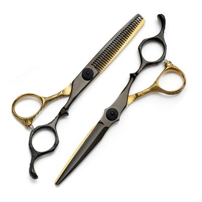 China Thinning Scissors Spot Delivery Fashion Black And Gold Hairdressing Hair Cutting Barber Scissors Professional Hair Styling Tools for sale