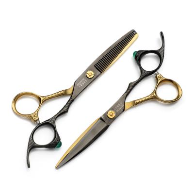 China Thinning/Cutting Scissors Spot Delivery Fashion Black and Gold Hairdressing Barber Scissors Professional Hair Styling Tools for sale