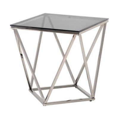 China Chrome Luxury Nordic Single Legs Tempered Glass Furniture Living Room Side Table for sale