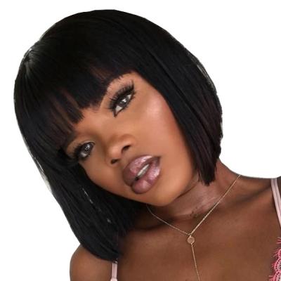 China Short Bob Human Hair Lace Front Human Hair Wigs Wholesale Silky Straight Swiss Lace Front Bob Wigs With Bangs Invisible HD for sale