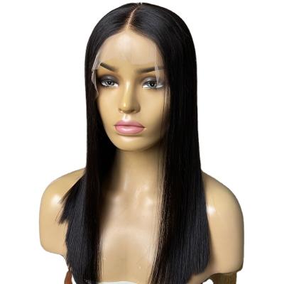 China Swiss Lace 2022 Hot Selling 6inch Lace Front Wigs Long 180% Blunt Middle Cut Human Hair Wig Transparent Lace Straight for sale