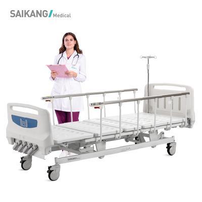 China Commercial Furniture B4w SAIKANG Stainless Steel Hospital Furniture Wholesale Bed Adjustable 5 Function Manual Medical Bed With Wheels for sale