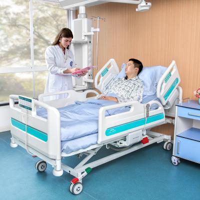 China Y8y8c SAIKANG 5 Metal Function Medical Equipment Patient Bed Used Foldable Adjustable Electric ICU Hospital Beds Price for sale