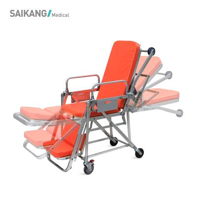 China Modern SKB039(E) SAIKANG Professional Foldable Hospital Patient Trolley Stainless Steel Ambulance Wheelchair Adjustable Stretcher for sale