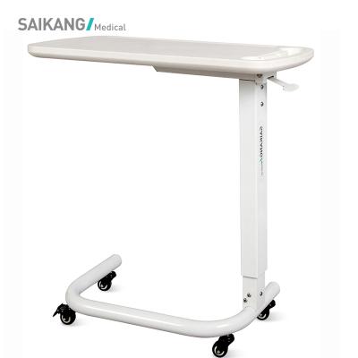 China Modern Factory SKH046-14 Romm Hospital Furniture Movable Wooden Medical Department OverBed Table With Casters for sale