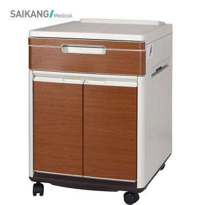 China Modern Movable Medical Furniture ABS Plastic Steel Room Hospital Storage Bedside Table With Casters SKS013-1 for sale