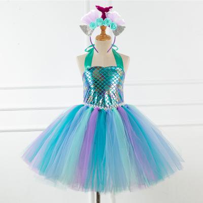 China YK2474A European and American children's clothing mermaid girls tutu skirt show cosplay dress breathable for sale