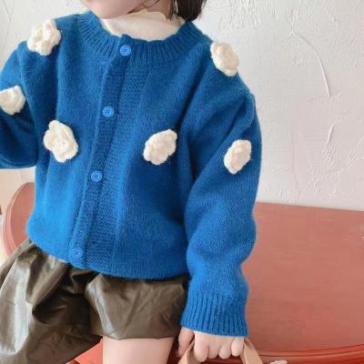 China YK2443A Breathable Girls Crochet Loose Camellia Round Neck Cardigan Children's Sweater Spring Girls' Clothing for sale