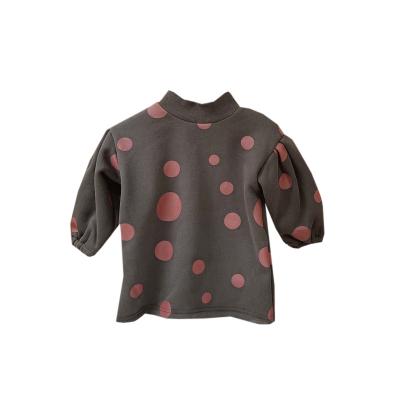 China YK2288A Autumn Girls Polka Dot Sweater Puff Sleeve Girl Sweater Mid Length Dress Comfortable Children Sweatshirt for sale