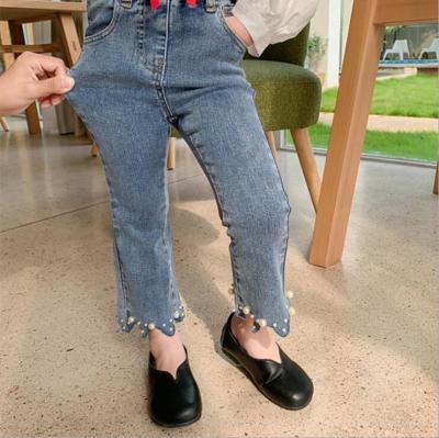 China YK0643A Comfortable Children's Mid-Waist Pants Baby Lace Pearl Pants Girls' Casual Jeans for sale