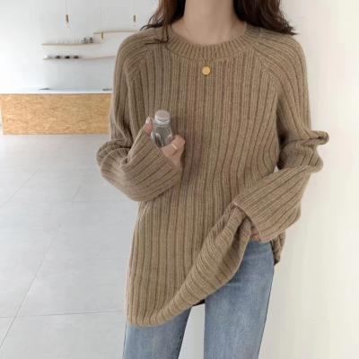 China YK2280A Autumn and winter women's round neck pullover sweater loose outer wear breathable solid color knitted fashion women's top clothing for sale