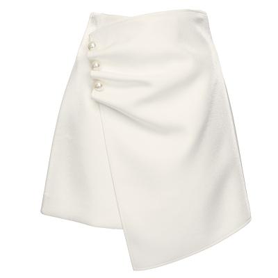 China YK1500A Temperament Breathable White Beaded Waist European High Waist Skirt Summer Office Lady Irregular Skirts for sale