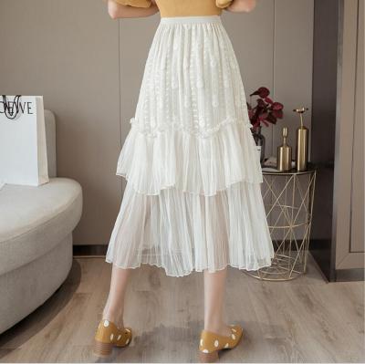 China YK1268A Women's Waist Lace Cake Skirt Fashion Solid Color Elastic Embroidered Skirt Breathable Mesh Mid Length Skirt for sale