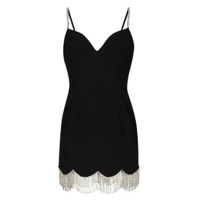 China YK0621A Breathable Rhinestone Fringe Formal Dress Summer Halter Black Party Dress Fashion Bride Dress for sale