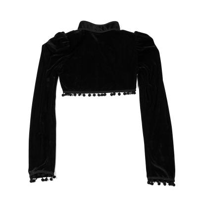 China CN1173A Women's Anti-pilling Black Fringed Stand Collar Comic Top Slimming Cropped Long Sleeve Slim Short Coat for sale