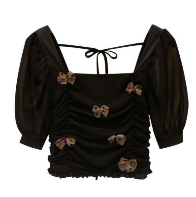 China CN0132A Design Bow Puff Sleeve Chiffon Female Shirt QUICK DRY for sale