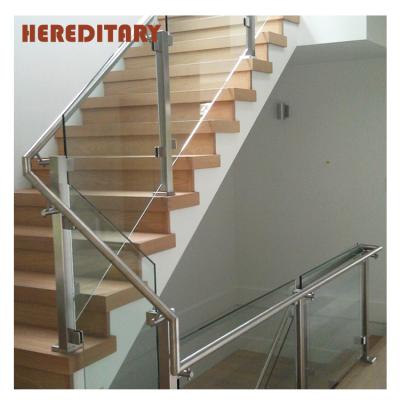 China Minimalist Modern Square Stainless Steel And Glass Stair Railing Columns For Hotels for sale