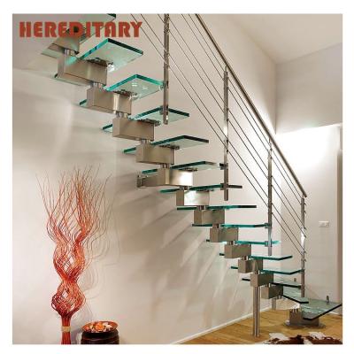 China Indoor Balcony Models Stairs Stair Treads Kit Stainless Steel Glass Stairs For Small Space for sale