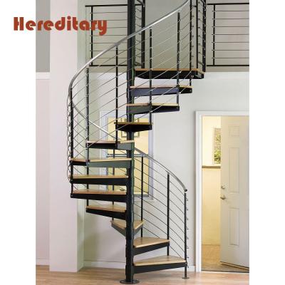 China Hot Selling Black Spiral Staircase Minimalist With Indoor Attic Prefab Steel Structure Made Spiral Staircase for sale