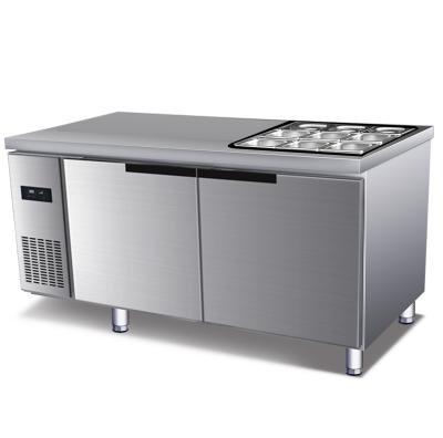 China Commercial Single-temperature Hotel Restaurant Kitchen 2 Door Horizontal Pizza Salad Fridge for sale