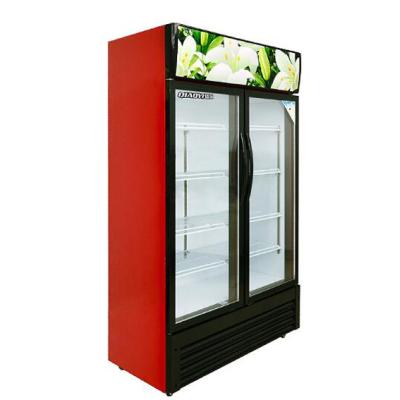 China Single-Temperature Supermarket 588L Commercial Double Door Transparent Glass Display Cooler for sale